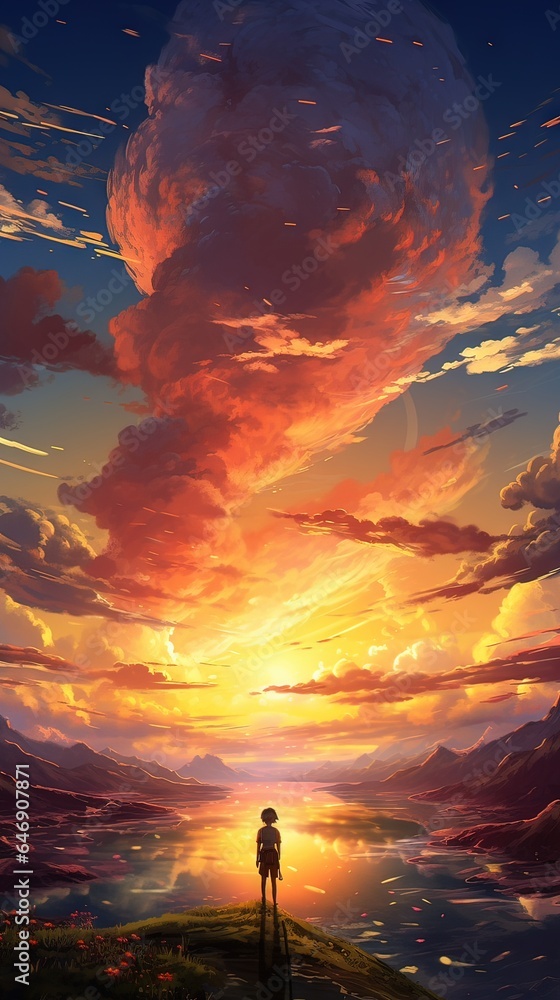 Fototapeta premium Sunset in the sky. AI generated art illustration.