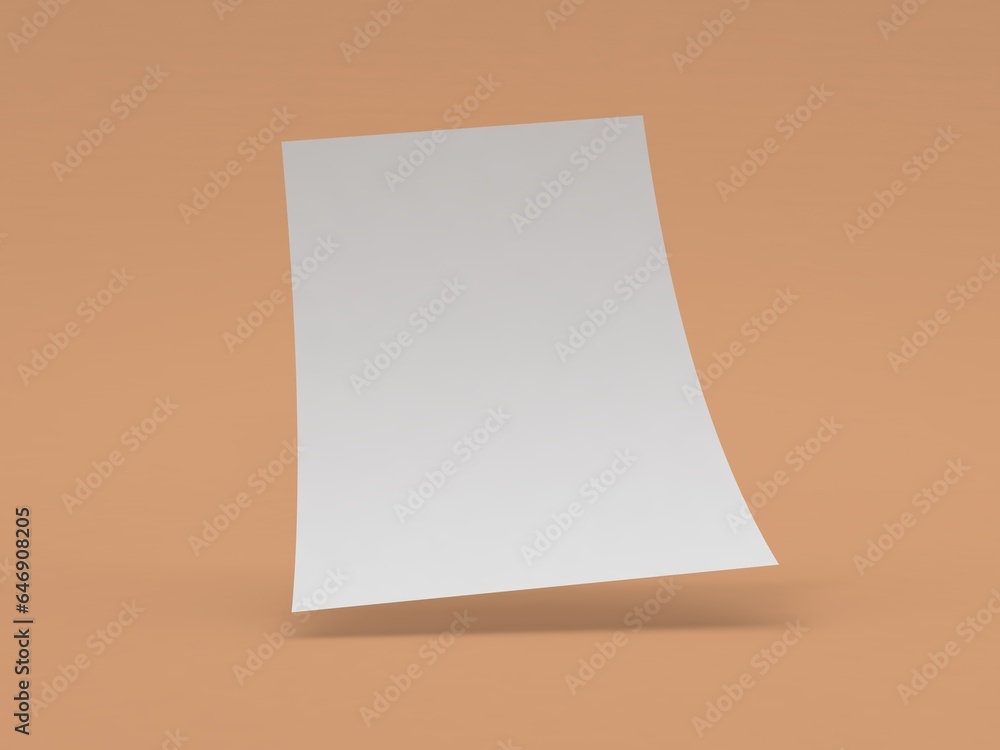 Curved sheet of A4 paper on a brown background. 3d render illustration. Curved sheet of A4 paper on a brown background. 3d render illustration.