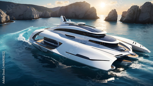 Ocean Elegance: Modern Futuristic Luxury Yacht in Sunlight