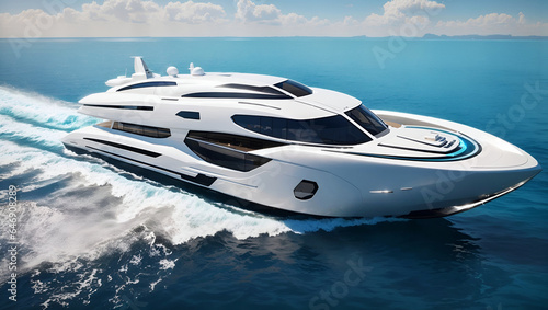 Ocean Elegance: Modern Futuristic Luxury Yacht in Sunlight © Pixelzone