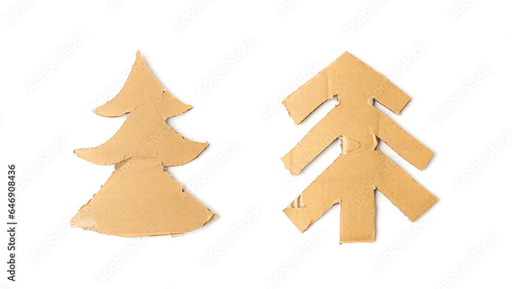 Cardboard Christmas Tree, Fir Made of Carton Piece, Ripped Kraft Paper, Brown Wrapping Vintage Paper Cardboard Christmas Tree, Fir Made of Carton Piece, Ripped Kraft Paper, Brown Wrapping Vintage Paper