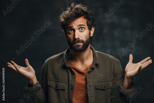 Young man giving shocking expression.