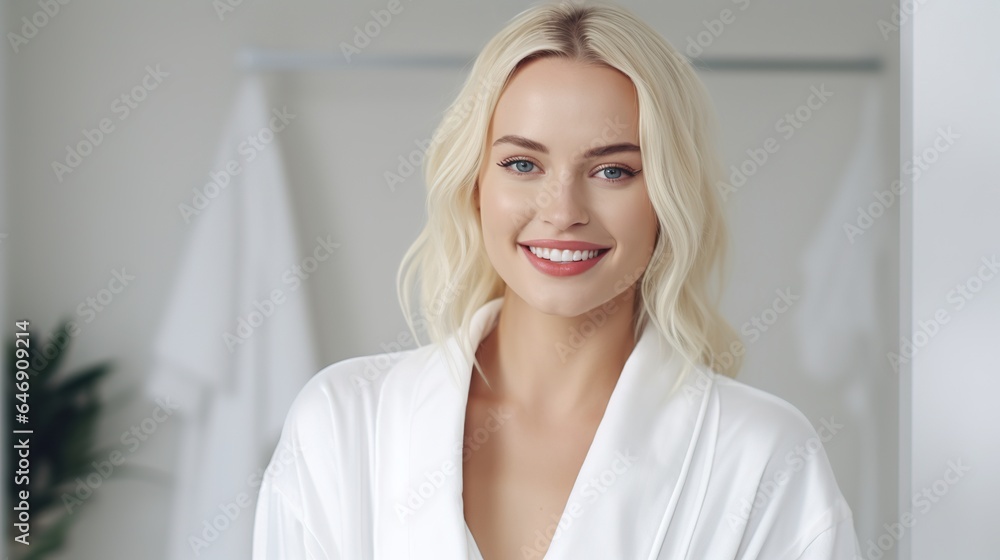 Portrait of a beautiful woman in bathrobe and beauty skincare. generative ai Portrait of a beautiful woman in bathrobe and beauty skincare. generative ai
