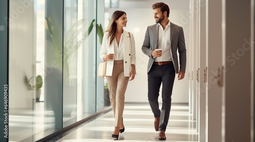 business couple standing in front of office corridor