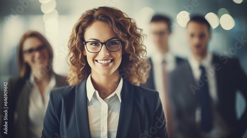 Close up of a business woman standing and thinking of successful vision at office photo