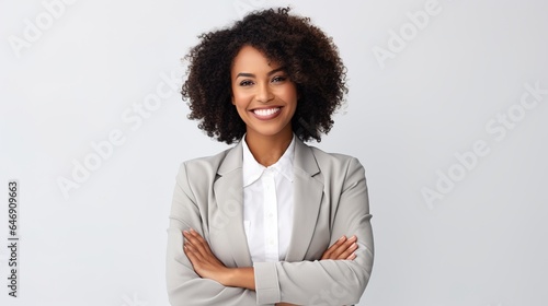 businesswoman with crossed arms on a white background