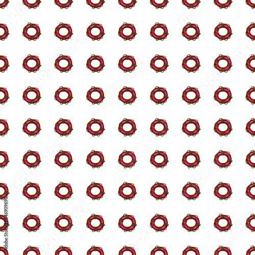 Vintage lifebuoy with rope sketch seamless pattern. Hand drawn life ring in engraving style wallpaper.
