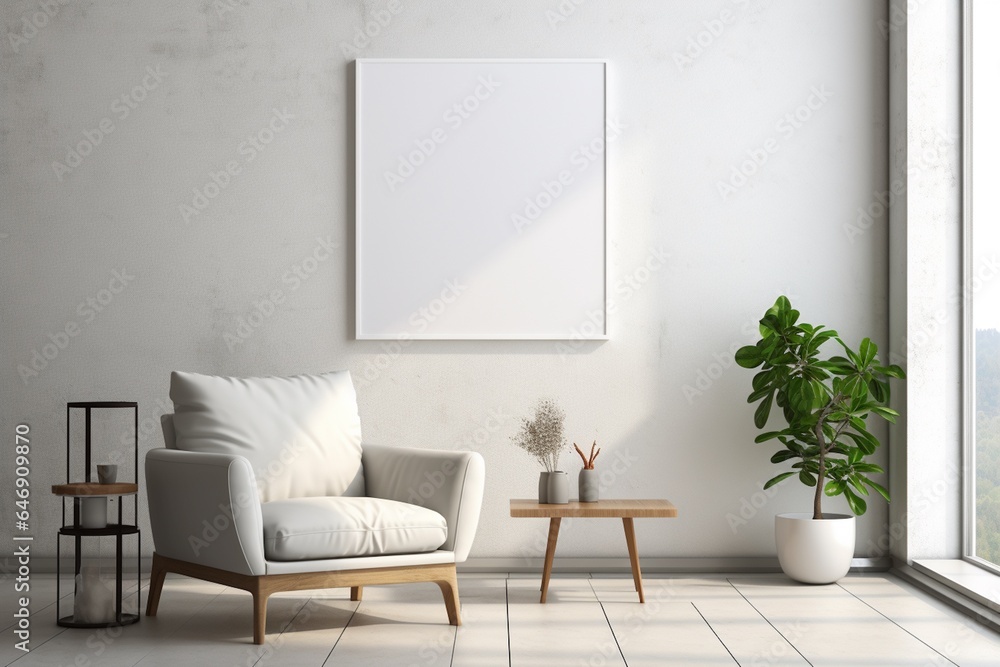 Modern Aesthetic Interior Design with Small Blank Poster Created with Generative AI Modern Aesthetic Interior Design with Small Blank Poster Created with Generative AI