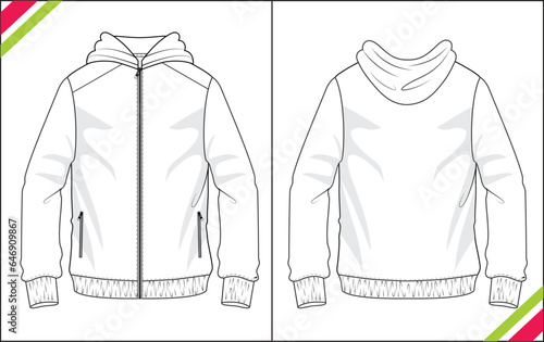 WOMEN ZIPPER HOODIE T SHIRT DRAWING SKETCH PATTERN TEMPLATE