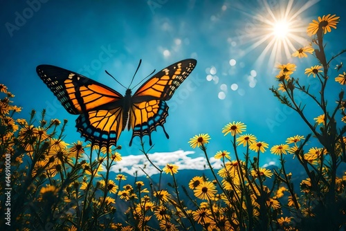 Butterfly Blue Sky Sun Nature