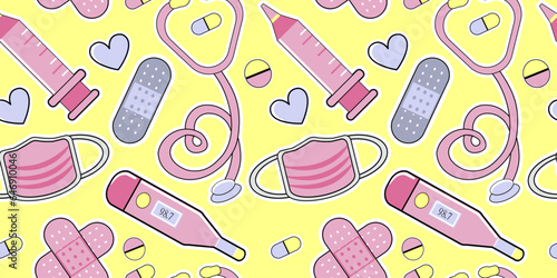 nurse doctor cartoon pink elements background pattern seamless