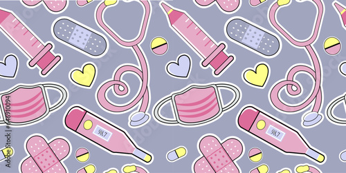 nurse doctor cartoon pink elements background pattern seamless