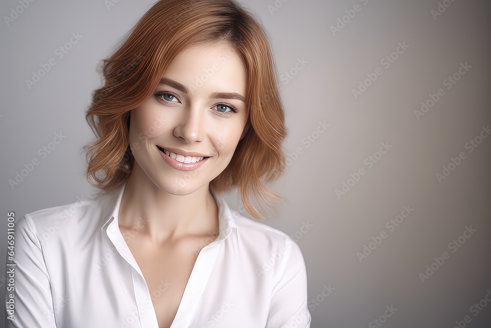 portrait of a smiling woman in white shirt portrait of a smiling woman in white shirt