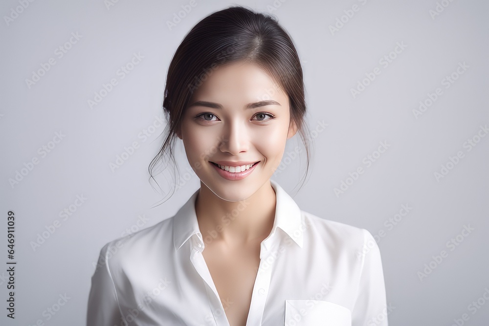 portrait of a smiling woman in white shirt portrait of a smiling woman in white shirt
