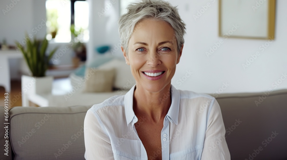 A cheerful, attractive, blonde woman smiles at the camera. A cheerful, attractive, blonde woman smiles at the camera.