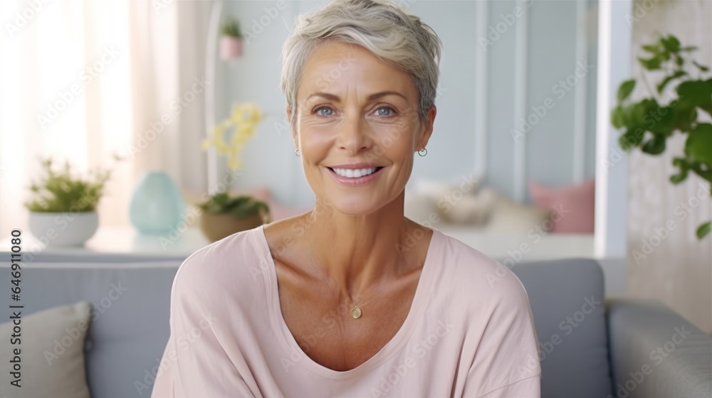 A cheerful, attractive, blonde woman smiles at the camera. A cheerful, attractive, blonde woman smiles at the camera.