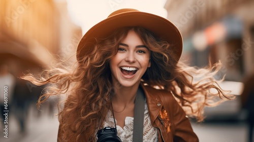 Happy young woman wearing a hat