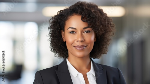 Close-up of an African-American businesswoman looking at the camera.
