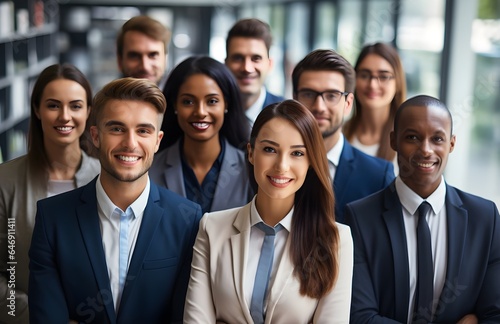 A diverse group of business people poses for a professional team photo  exuding confidence and professionalism  Genarative ai