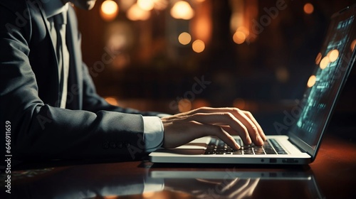 Close up of businessman hands typing on laptop keyboard. Close up of male hands typing on laptop keyboard. Business concept, Generative AI  © Artwork Vector