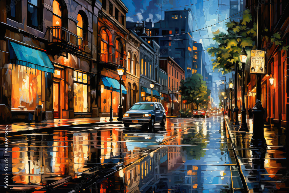 night autumn street illustration