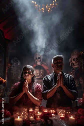 A couple praying in a chaplet during the day of the dead