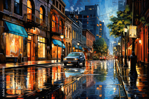 night autumn street illustration