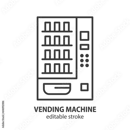 Vending machine line icon. Automatic dispenser with snak and drink. Editable stroke. Vector illustration.