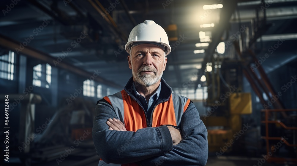 portrait of a worker in a factory, civil engineering at construction site portrait of a worker in a factory, civil engineering at construction site