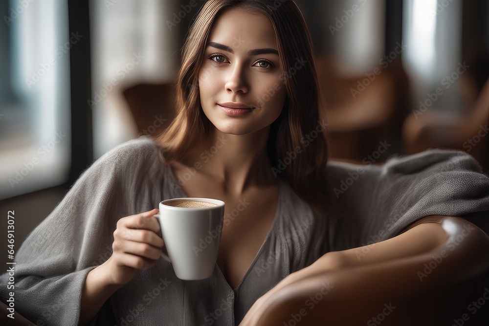 woman drinking coffee at cafe