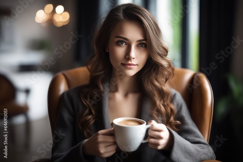 woman drinking coffee in cafe