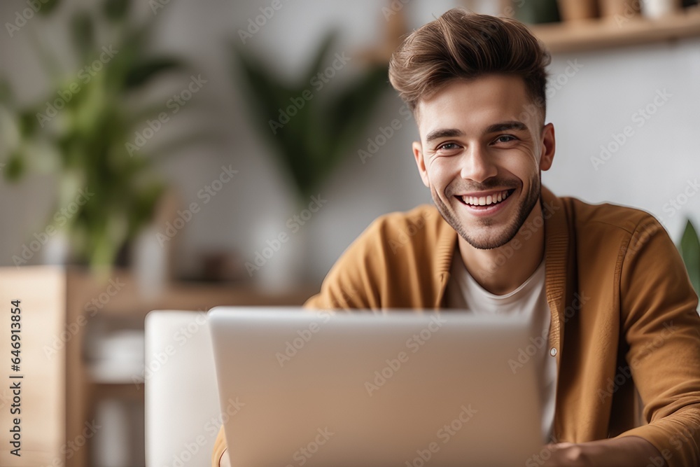 man working on laptop at home