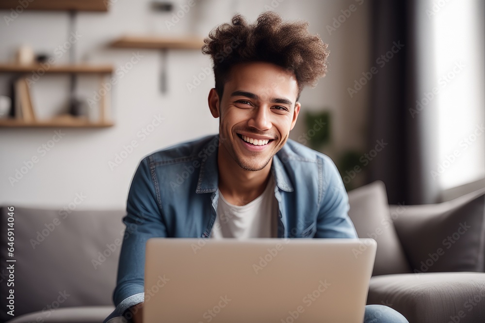 man working on laptop at home