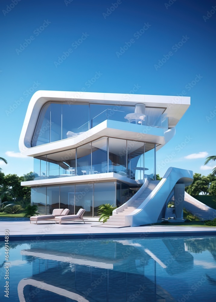 Fototapeta premium Modern building with sky. AI generated art illustration.