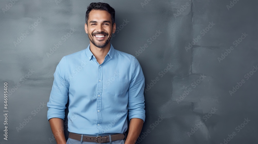 Obraz premium portrait of a handsome and confident young man posing against a gray background