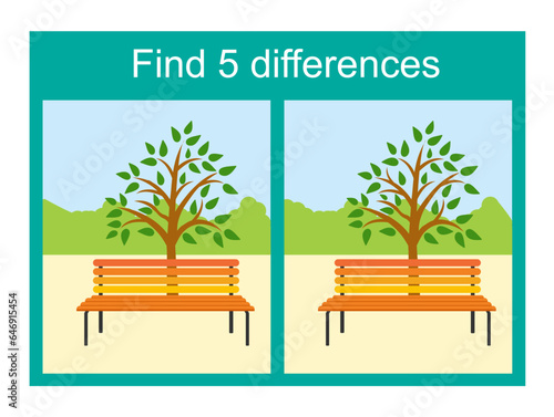 Find 5 differences. Logic puzzle game for kids. Preschool worksheet activity.