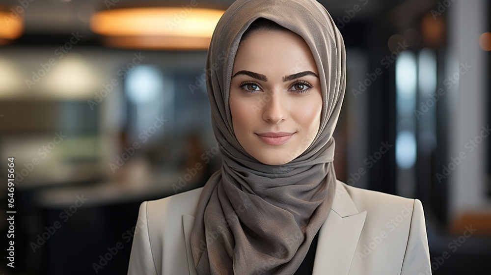 Portrait of a cheerful Islamic woman. Beautiful Muslimah. Posing of a beautiful Muslim woman model. Portrait of a cheerful Islamic woman. Beautiful Muslimah. Posing of a beautiful Muslim woman model.