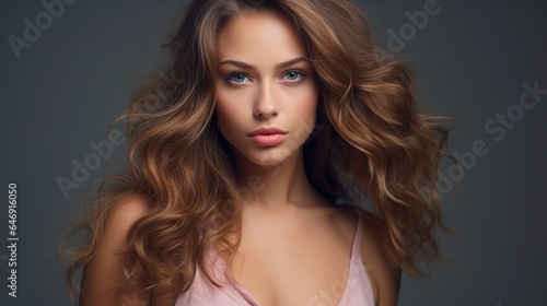 portrait of a beautiful woman on gray background