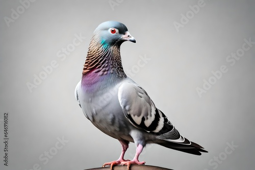 Full body of homing pigeon bird isolated white background