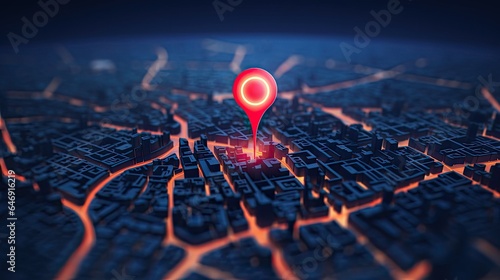 3D Map travel location. Locator mark of map and location pin or navigation icon sign on background with search. 3D rendering..