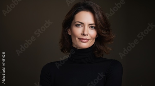 Woman standing close up on a dark background