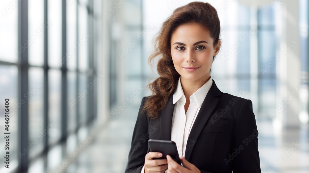 businesswoman talking on the phone at office. generative ai. generative ai businesswoman talking on the phone at office. generative ai. generative ai