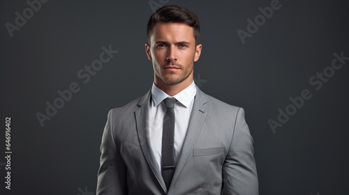 portrait of a businessman standing on grey background