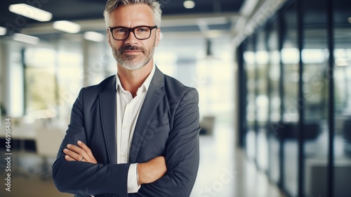 professional businessman or ceo standing with his arms crossed in office