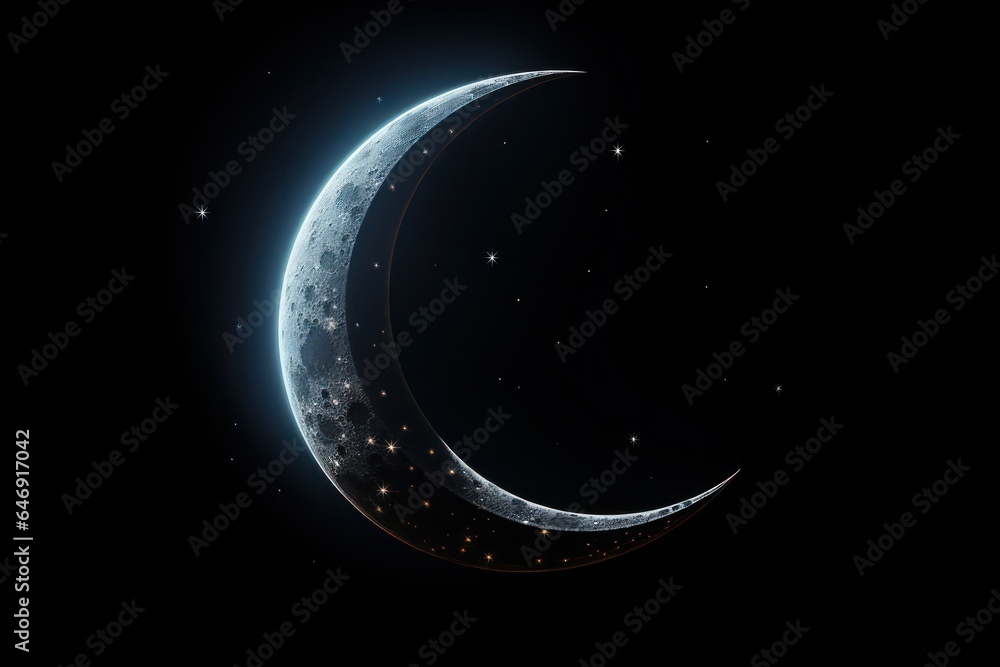 Half a moon in the night sky with stars. Half a moon in the night sky with stars.