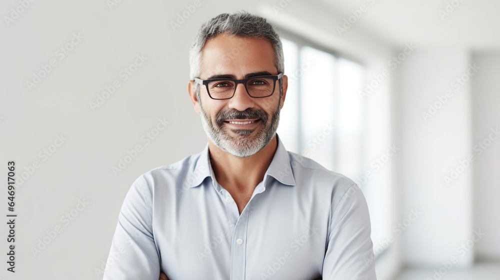 Mature businessman with arms crossed in white office background Mature businessman with arms crossed in white office background