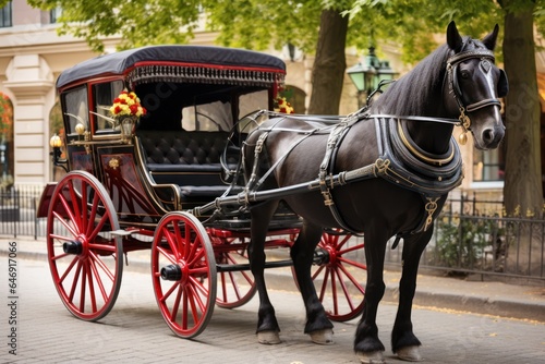a horse harnessed to a carriage;.