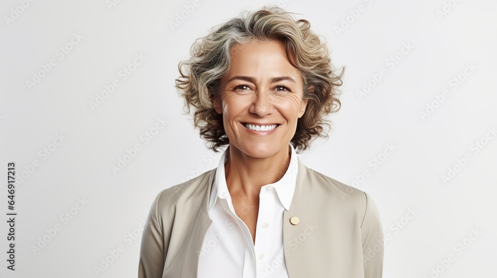 portrait of a senior businesswoman crosses her arms and looks at the camera isolated on white background portrait of a senior businesswoman crosses her arms and looks at the camera isolated on white background
