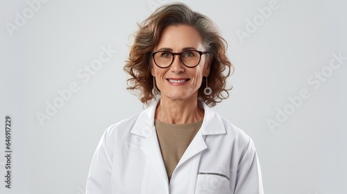 Portrait of a healthy, happy, and smiling doctor. with a white robe on. standing uniformly with hands crossed  isolated on a white background. generative ai
