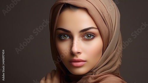 beautiful young Muslim woman in hijab. A Muslim woman from the Middle East wears a headscarf.